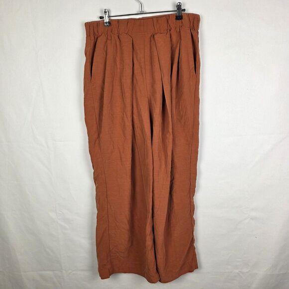 Free People Rust Orange Pants Women’s Medium Wide Leg Flowy Boho Casual Style - Picture 1 of 6
